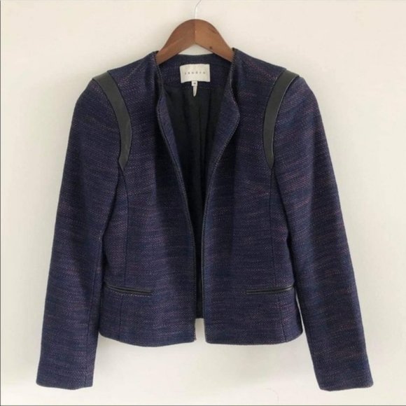 Sandro Valentin Blue and Red Tweed Blazer Jacket leather  shoulder chain details - Picture 16 of 16